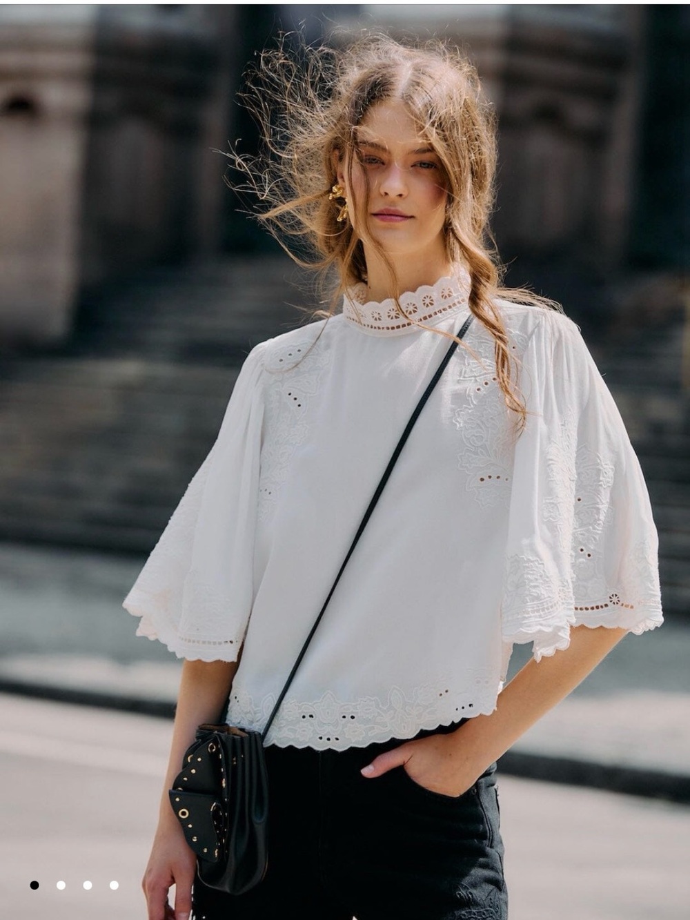 Farm Rio Off-White Palm Tree Embroidered Blouse